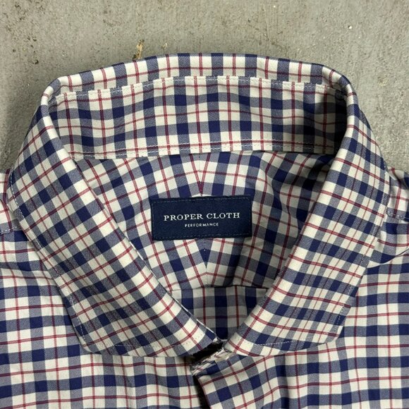 Proper Cloth Performance Dress Shirt Check Stretch Long Sleeve 41 16 Large - Picture 5 of 8